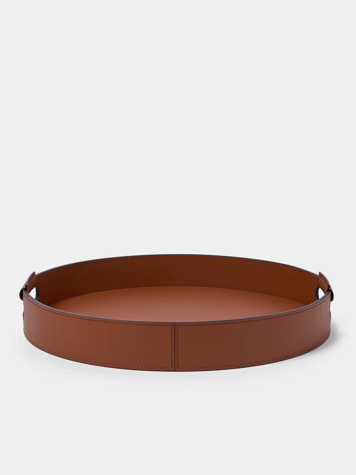 RUDI - Ginepro Leather Round Tray (16.5in/42.5cm) - Tan - ABASK
