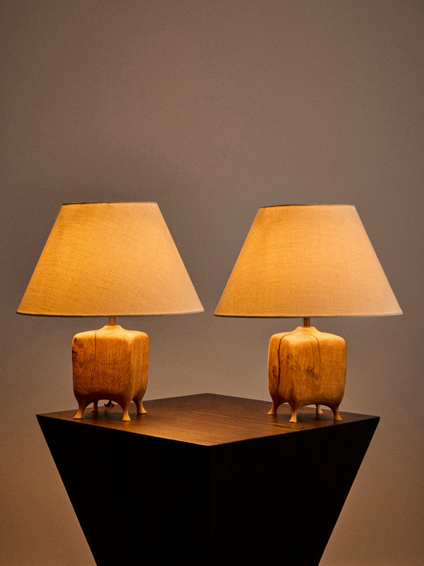 Jamie Gaunt Designs - | Set of 2 | No. 1 Natural Oak Mini Table Lamps - Natural - ABASK