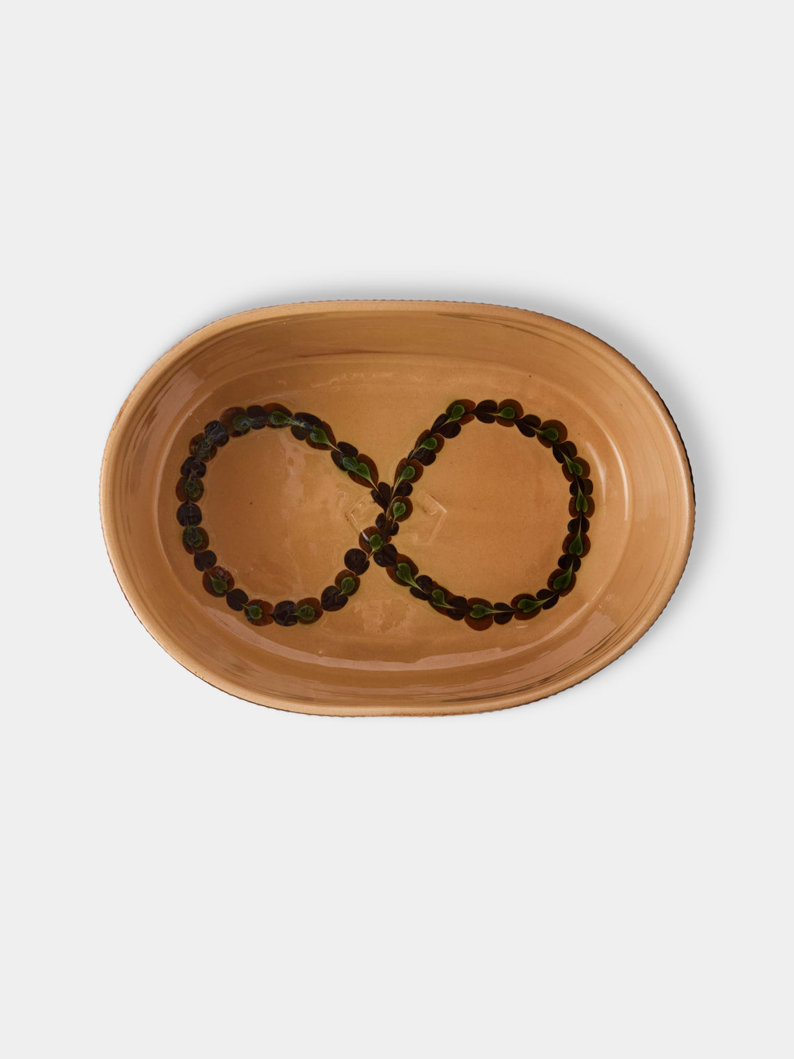 Poterie d’Évires - Flowers Hand-Painted Ceramic Oval Dish - Dark Brown - ABASK