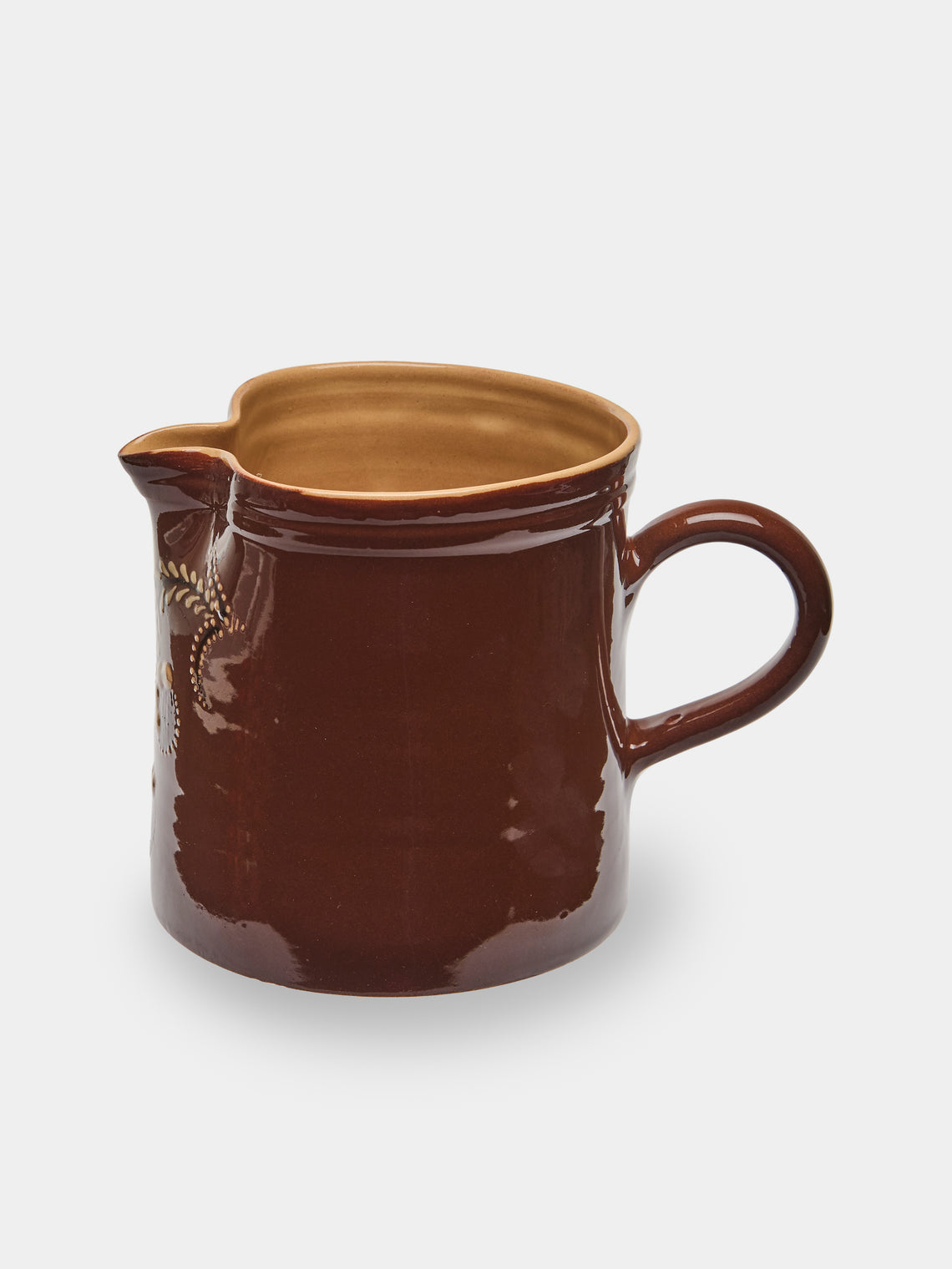 Poterie d’Évires - Flowers Hand-Painted Ceramic Straight-Edge Jug (34oz/1L) - Light brown - ABASK
