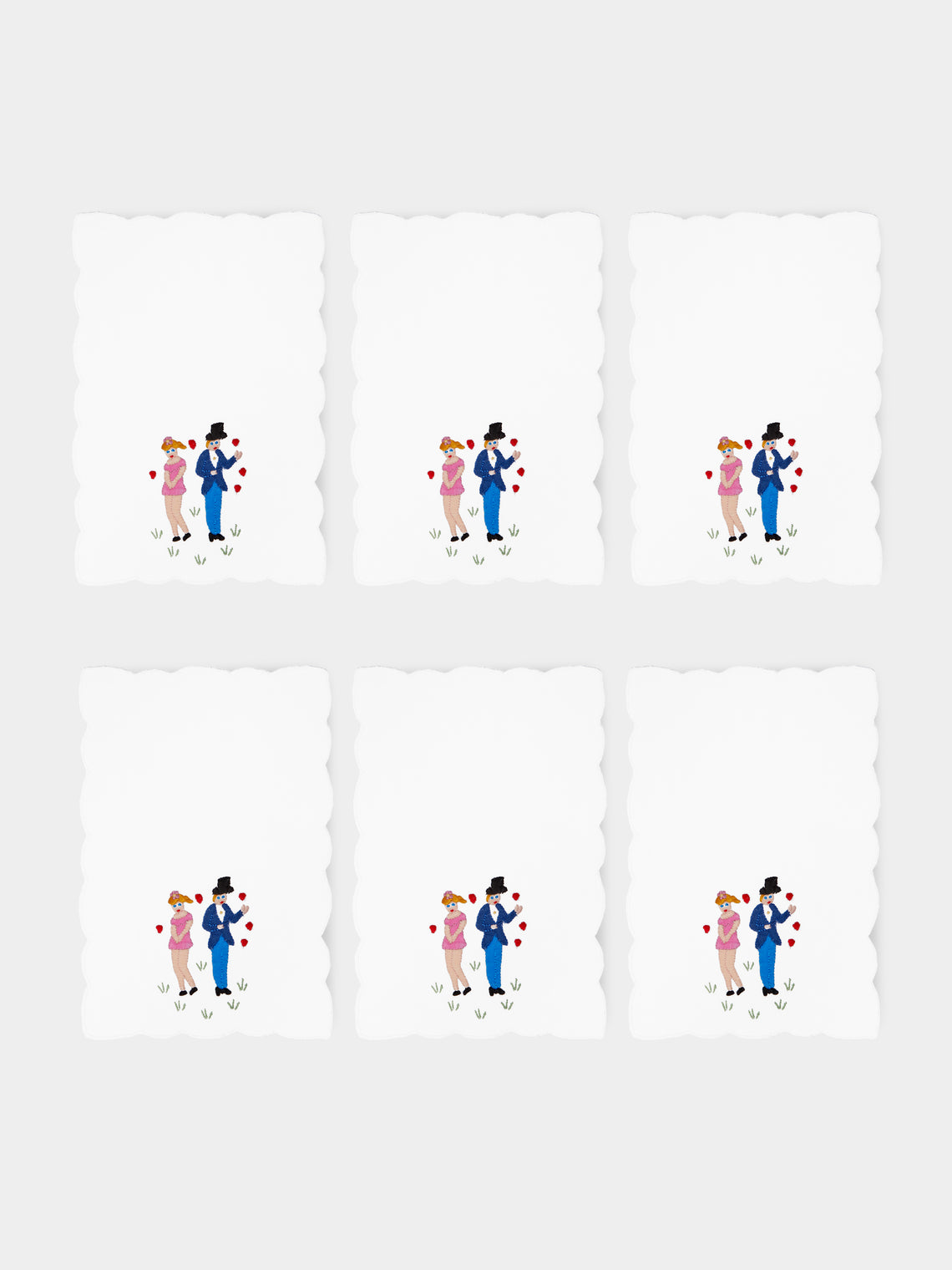 Taf Firenze - Lovers Hand-Embroidered Cocktail Napkins (Set of 6) -  - ABASK