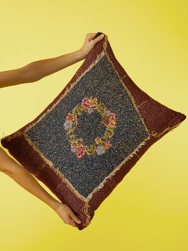 By Walid - 19th Century Floral French Needlepoint Cushion -  - ABASK