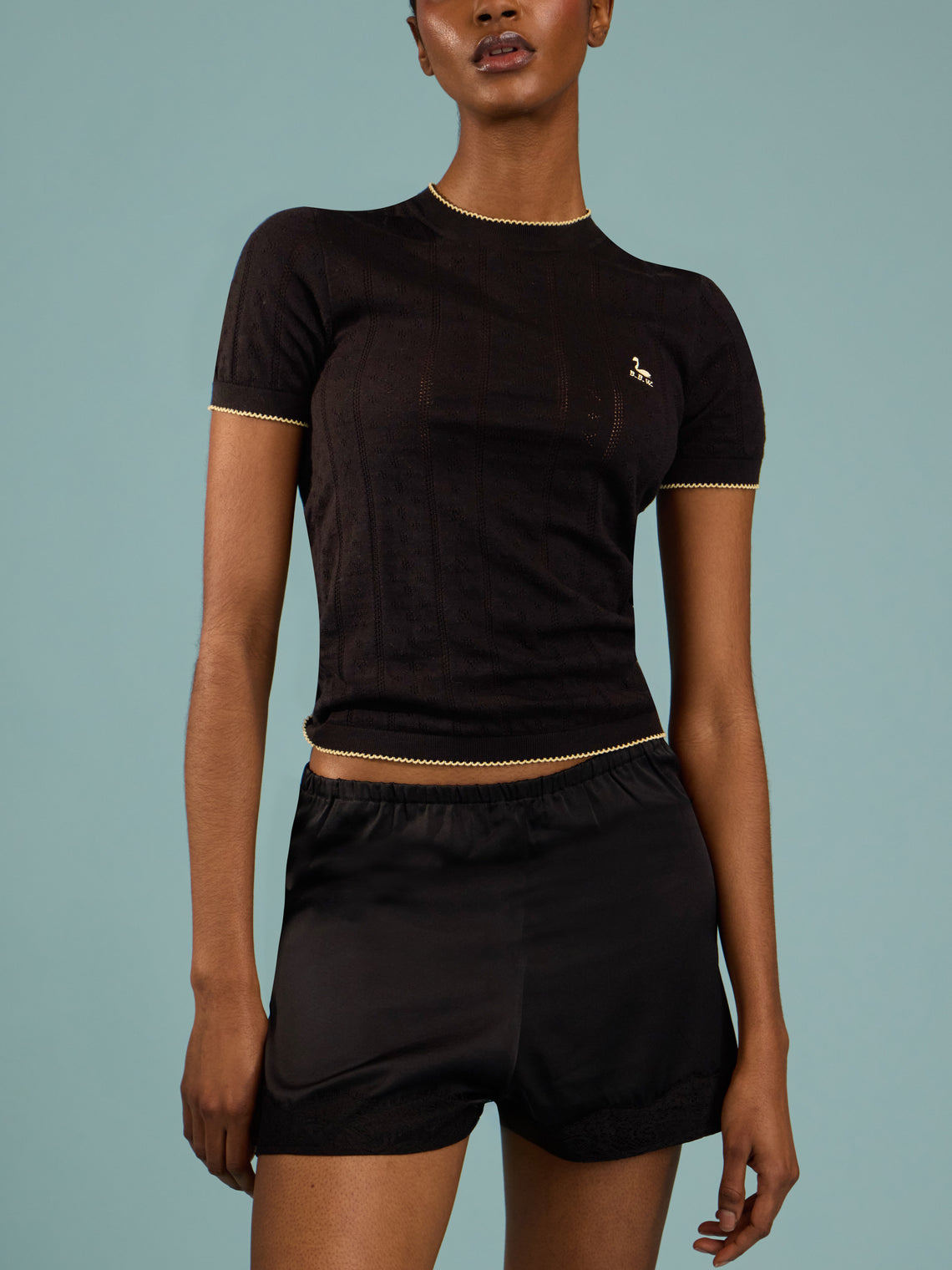 B.B. Wallace - Indiana Cotton Pointelle T-Shirt | Size: S - Black - ABASK