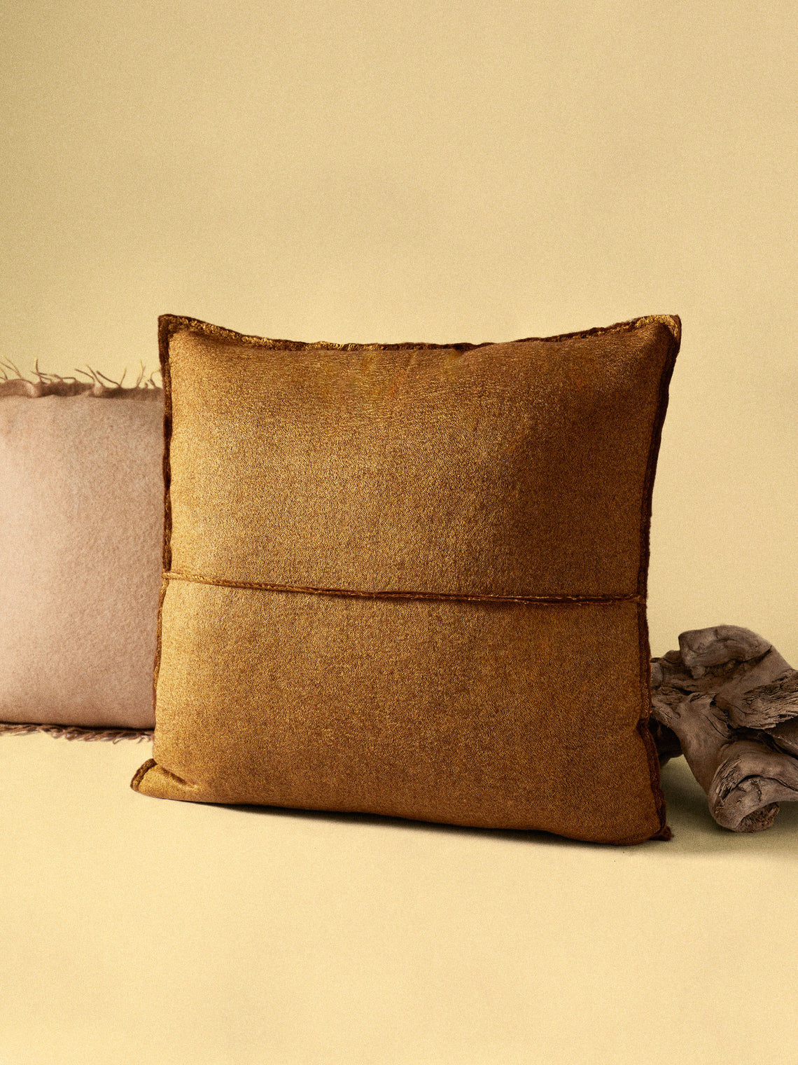 Norlha - Overfelt Ripples Yak and Silk Cushion (19.5in/50cm) - Brown - ABASK