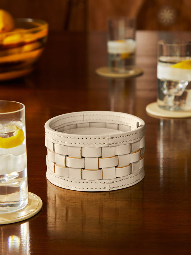 Riviere - Barcelona Water-Resistant Leather Coasters (Set of 10) - Ivory - ABASK