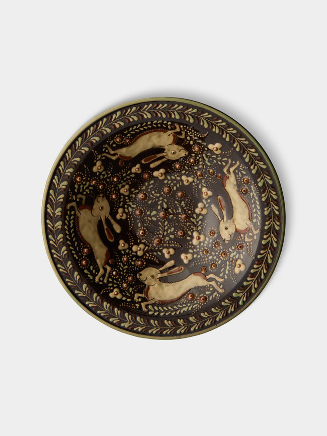 Poterie d’Évires - Rabbits Hand-Painted Ceramic Serving Bowl - Dark brown - ABASK