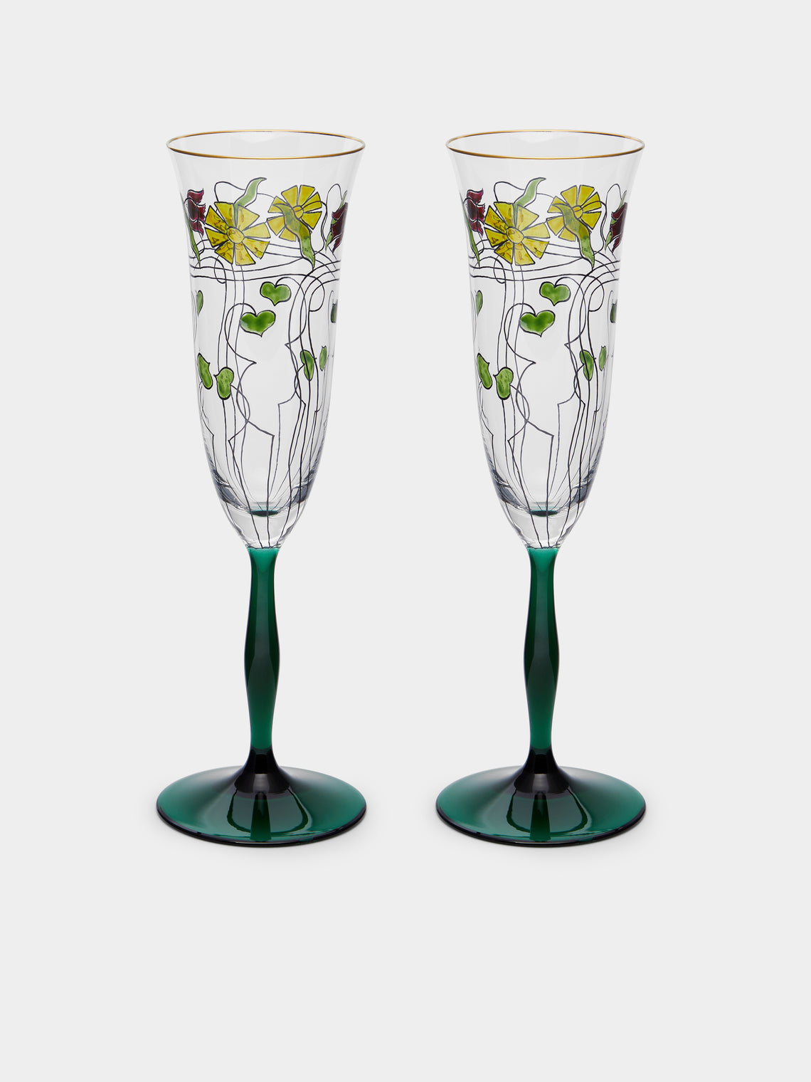Theresienthal - Serenade Hand-Painted Crystal Champagne Flute (Set of 2) - Green - ABASK