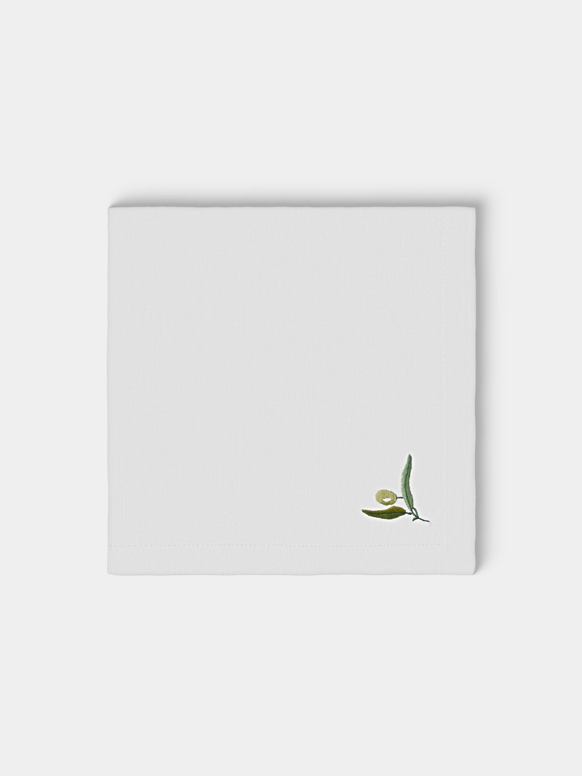 Taf Firenze - | Set of 6 | Olive Branch Hand-Embroidered Linen Placemats and Napkins - White - ABASK