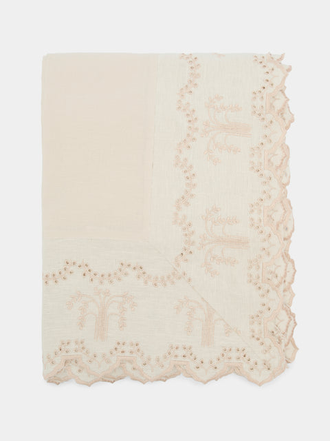 Borgo delle Tovaglie - Eden Embroidered Linen Square Tablecloth - Natural - ABASK - 