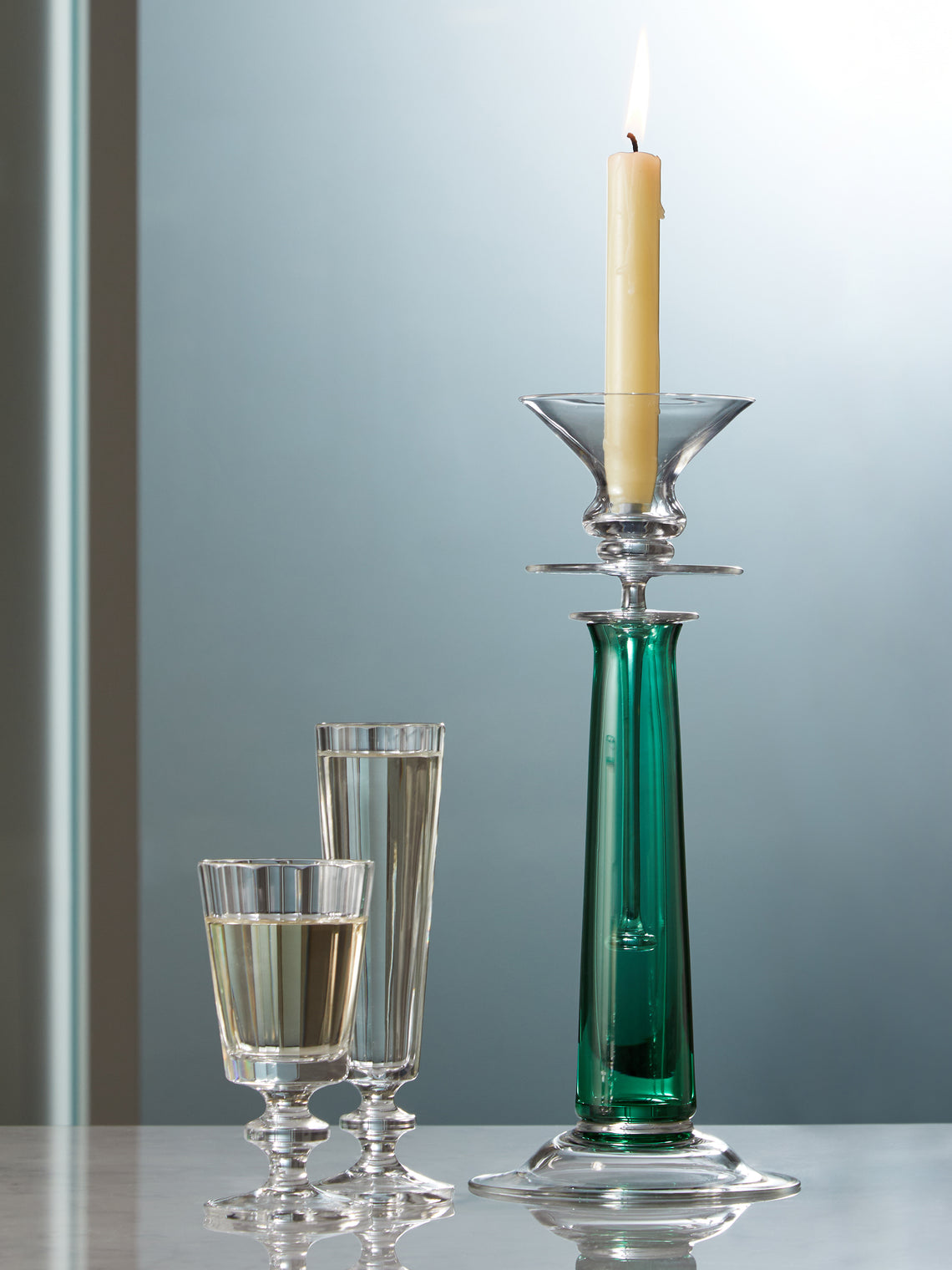 Theresienthal - Louisa Hand-Blown Crystal Candlestick (Set of 2) - Green - ABASK