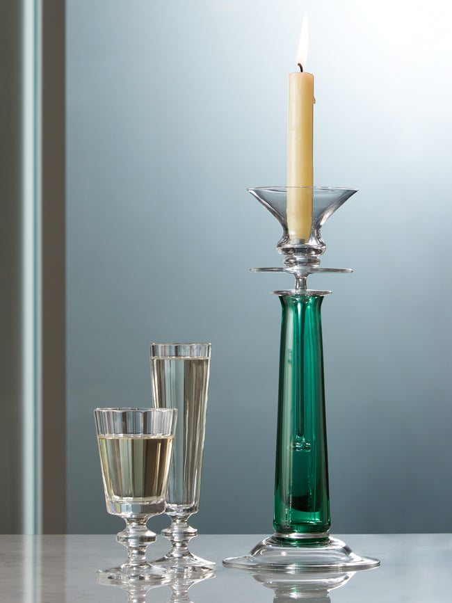 Theresienthal - Louisa Hand-Blown Crystal Candlestick (Set of 2) - Green - ABASK