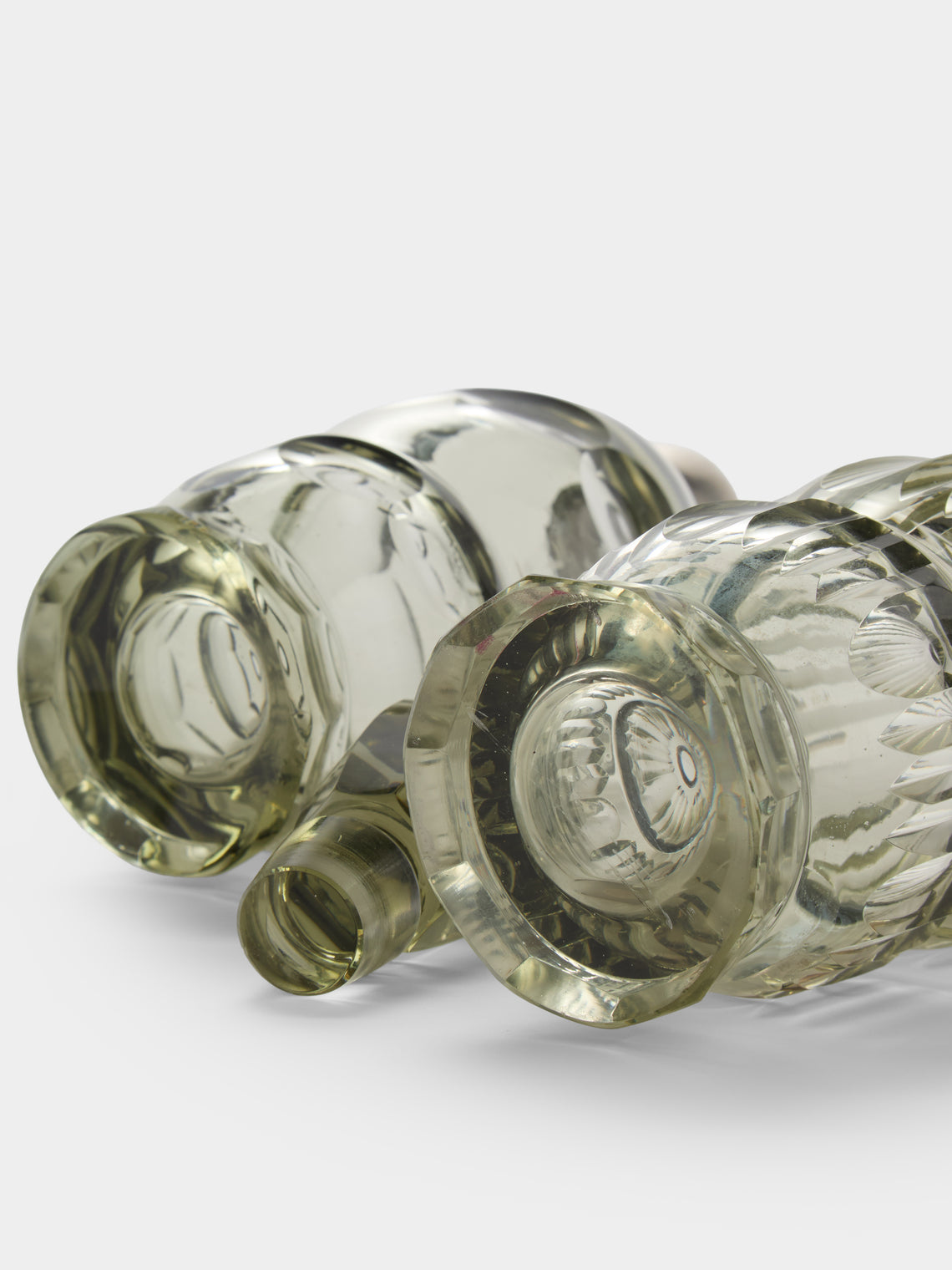 Antique and Vintage - 1930s Art Deco Crystal and Solid Silver Decanters (Set of 2) - Green - ABASK