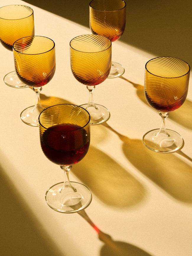 NasonMoretti - | Set of 6 | Twisted Soraya Hand-Blown Murano Red Wine Glasses - Yellow - ABASK