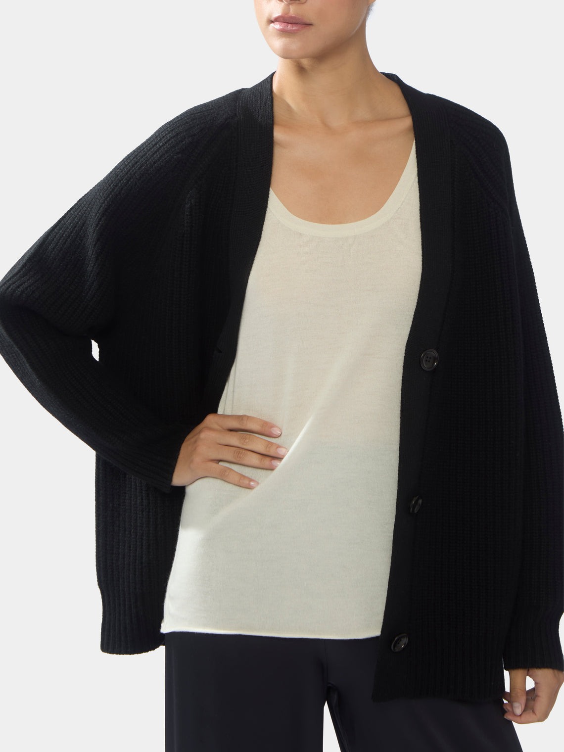 Ryan Roche - Women's Cashmere Oversized Cardigan - Black - ABASK