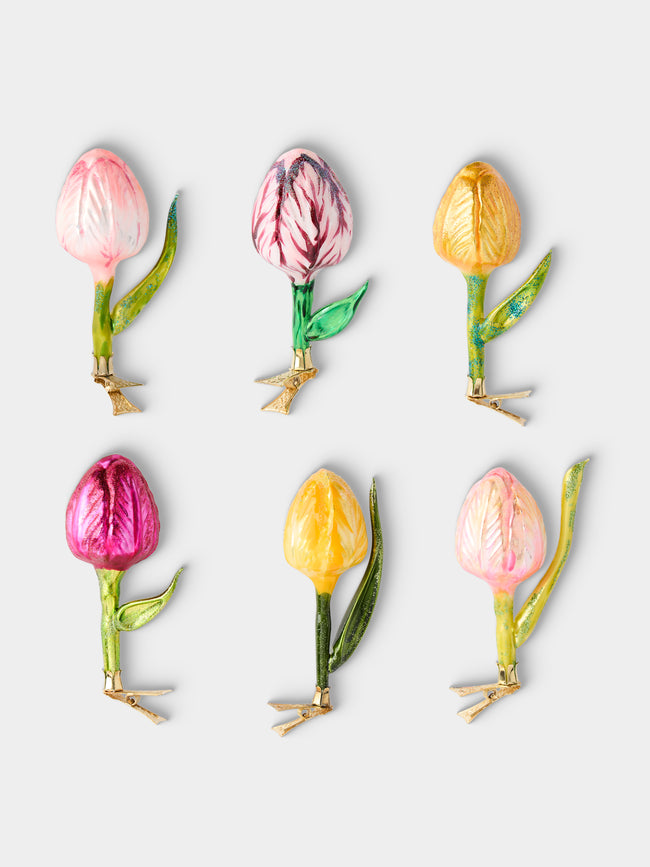 ABASK Decorations - Tulip Garden Hand-Blown Glass Clip-On Tree Decorations (Set of 6) - Multiple - ABASK - 