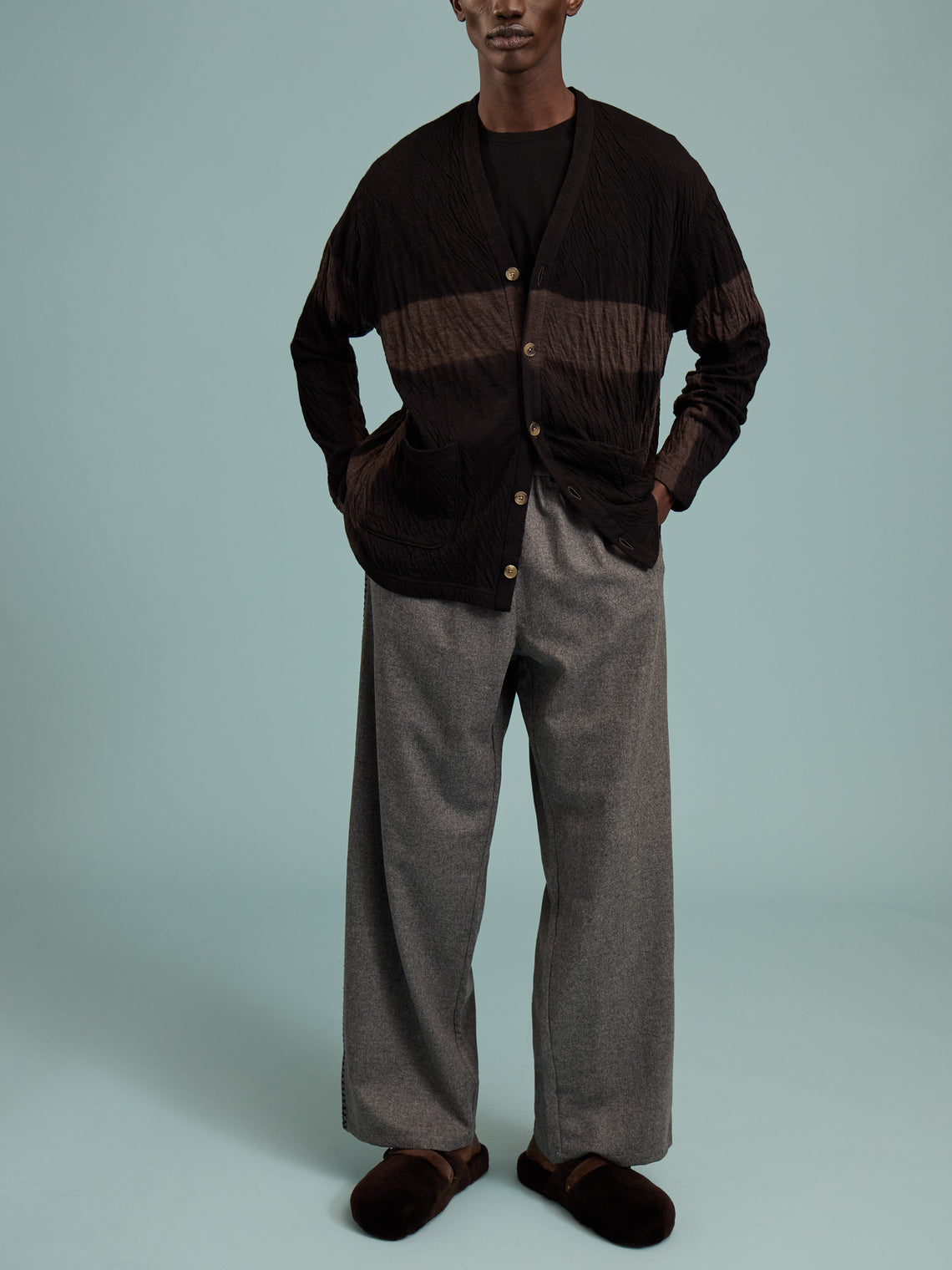 Suzusan - Shibori Wool-Blend Dual Layered Cardigan | Size: M - Black - ABASK