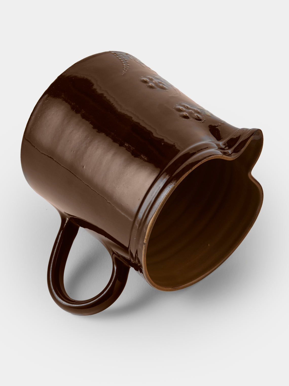 Poterie d’Évires - Flowers Hand-Painted Ceramic Straight-Edge Medium Jug - Dark Brown - ABASK