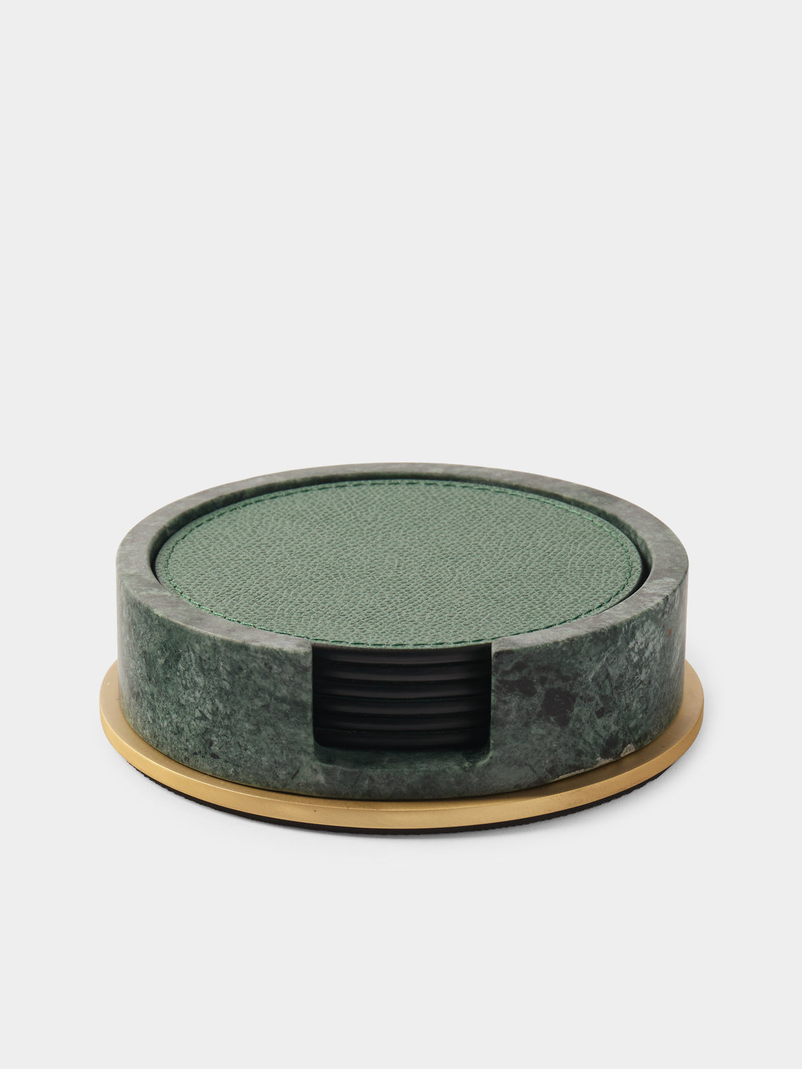 Giobagnara - Positano Marble Coasters with Holder (Set of 6) - Green - ABASK - 