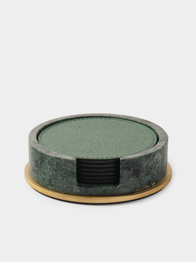 Giobagnara - Positano Marble Coasters with Holder (Set of 6) - Green - ABASK - 