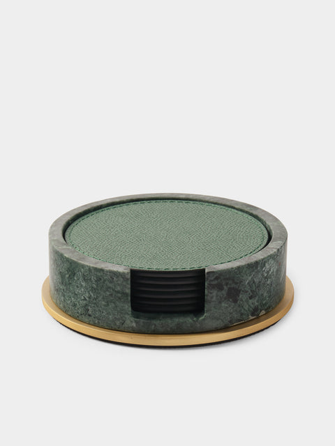 Giobagnara - Positano Marble Coasters with Holder (Set of 6) - Green - ABASK - 