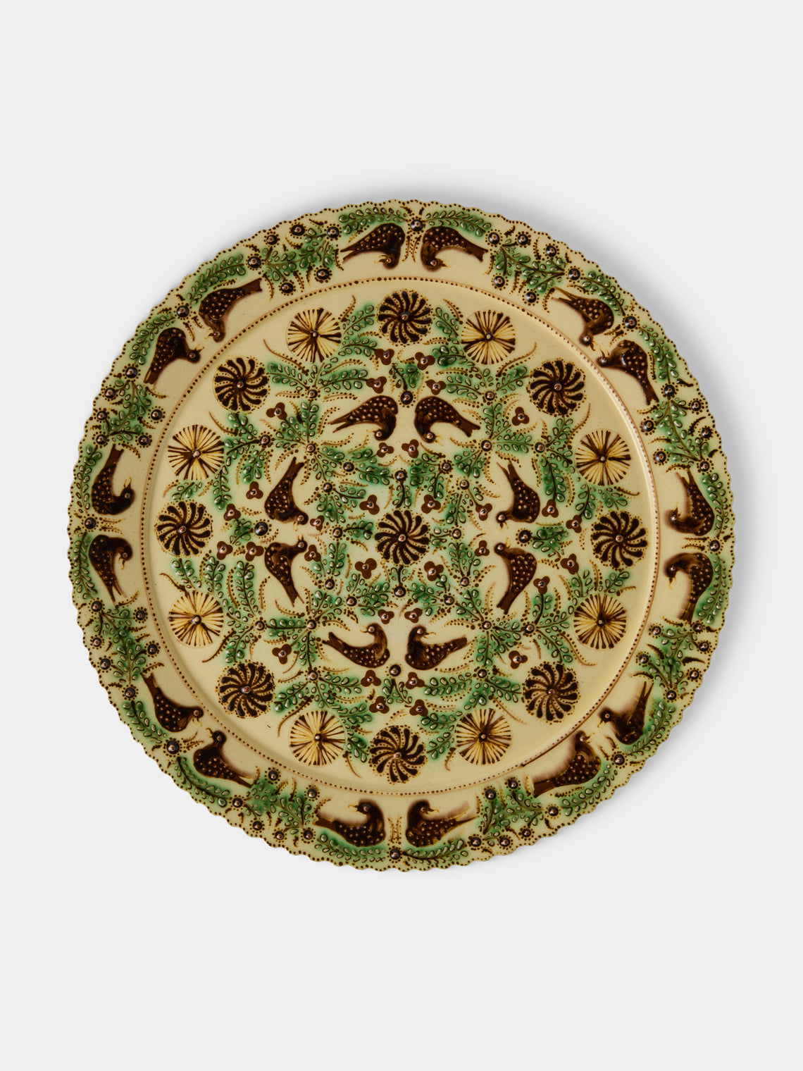 Poterie d’Évires - Birds and Flowers Hand-Painted Ceramic Round Platter - Yellow - ABASK - 