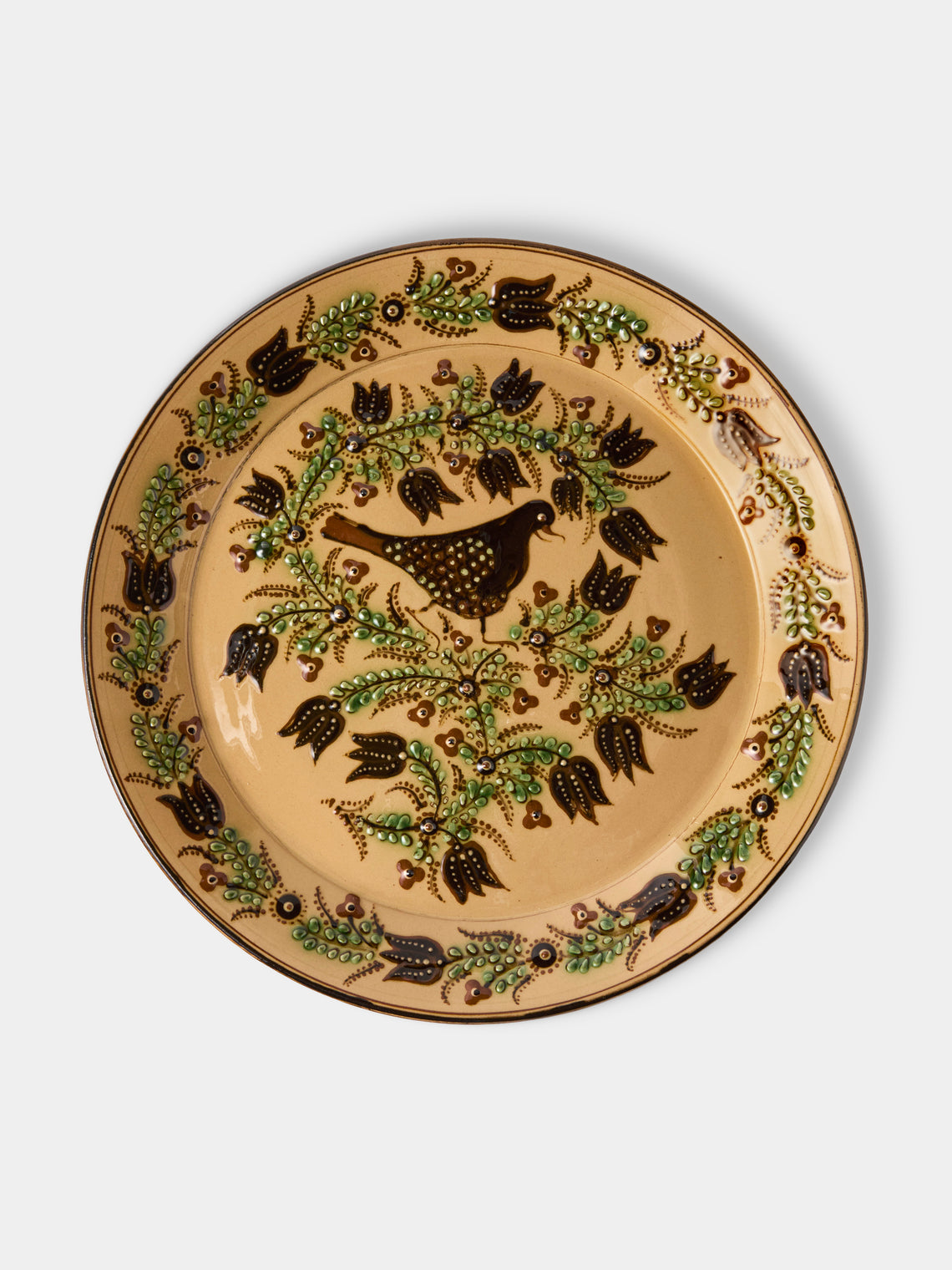 Poterie d’Évires - Birds Hand-Painted Ceramic Round Platter - Cream - ABASK - 