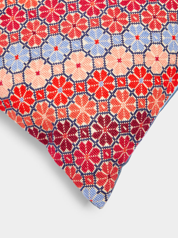 Kissweh - Damask Rose Hand-Embroidered Cotton Cushion -  - ABASK