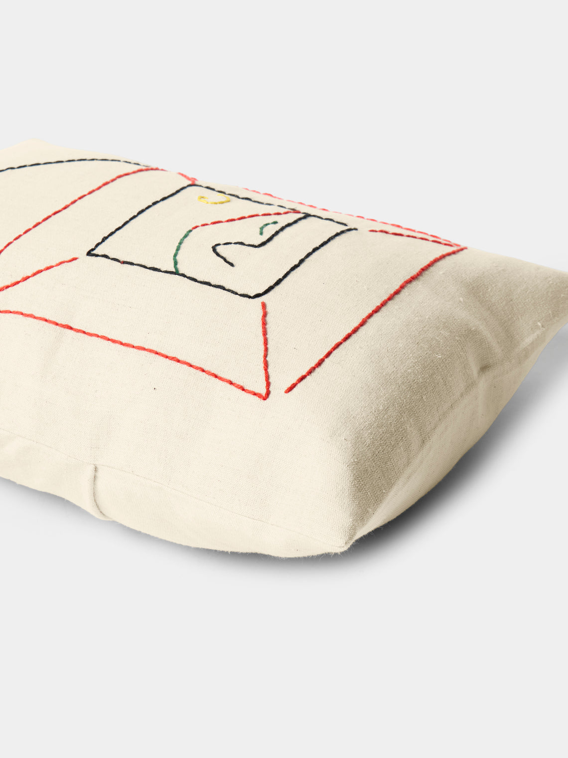 Oeuvres Sensibles - Picture Hand-Embroidered Cotton and Hemp Linen Cushion (15.5in/40cm) - Cream - ABASK