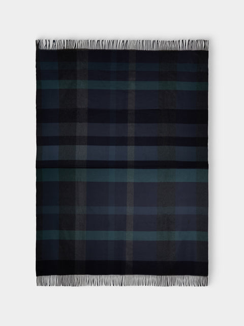 Johnstons of Elgin - Umbra Plaid Cashmere Throw (75in/1.9m) - Blue - ABASK - 