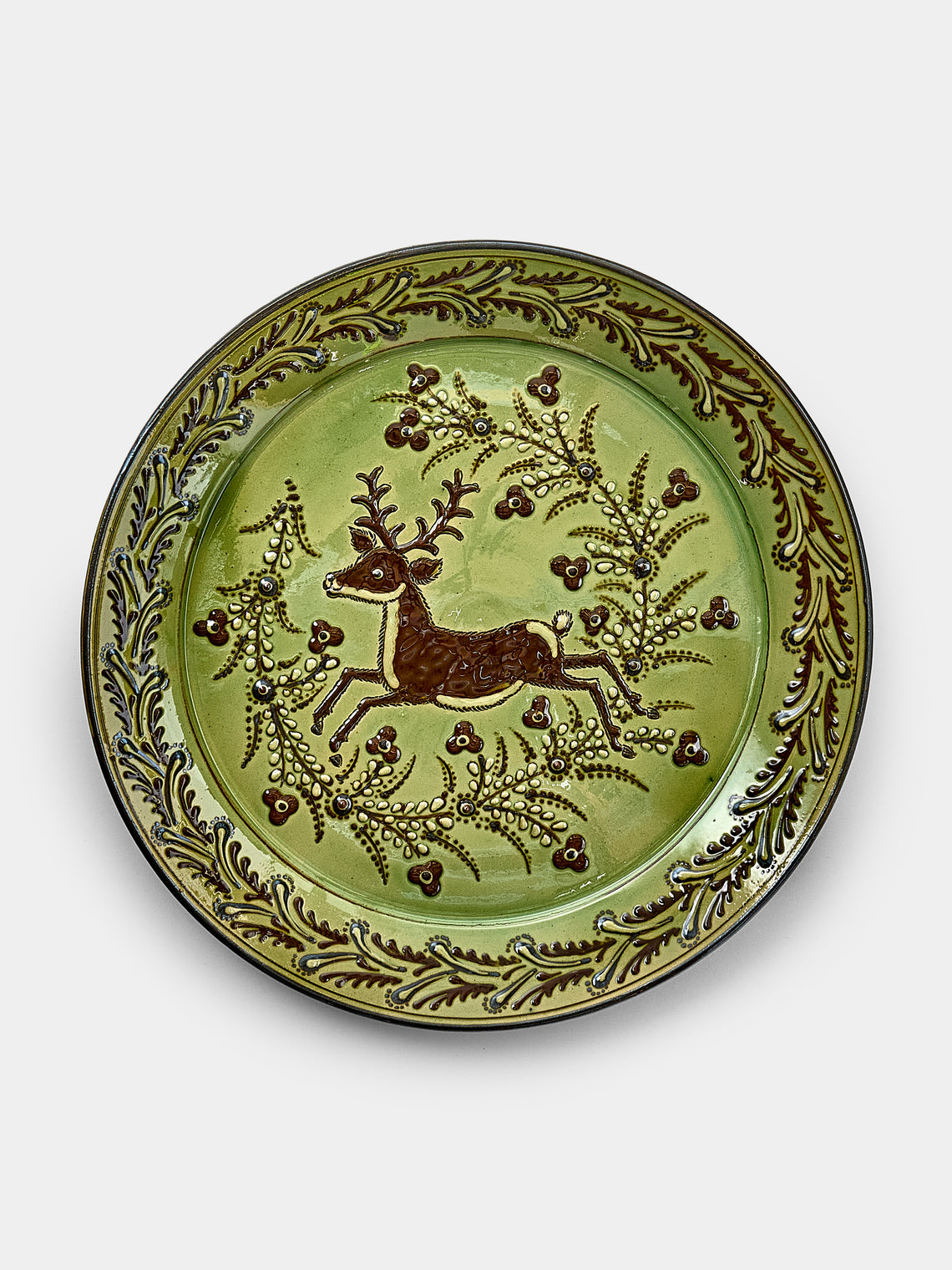 Poterie d’Évires - Deer Hand-Painted Ceramic Round Platter - Green - ABASK - 