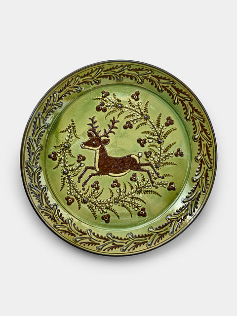 Poterie d’Évires - Deer Hand-Painted Ceramic Round Platter - Green - ABASK - 