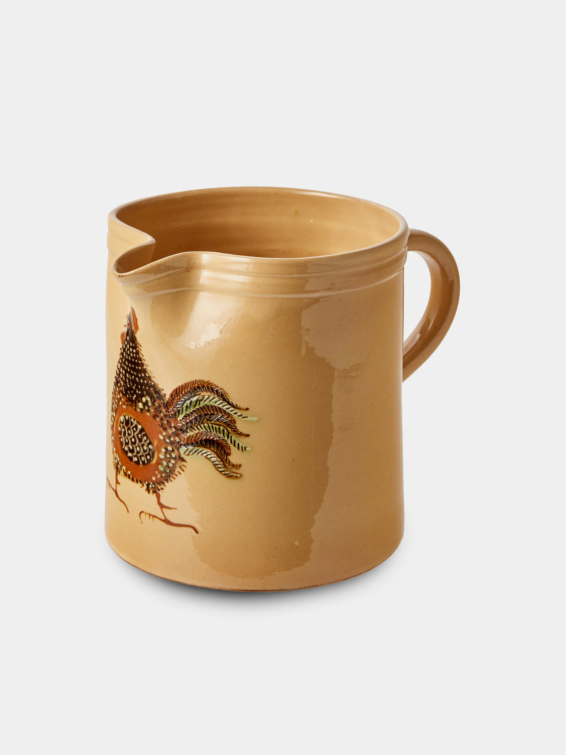 Poterie d’Évires - Chickens Hand-Painted Ceramic Straight-Edge Medium Jug - Cream - ABASK - 