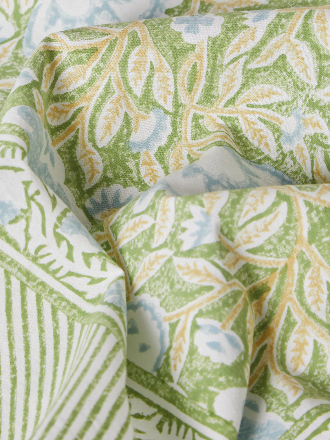 Chamois - The Garden of Mathilde Block-Printed Cotton Rectangular Tablecloth (90.5in/2.3m) - Green - ABASK