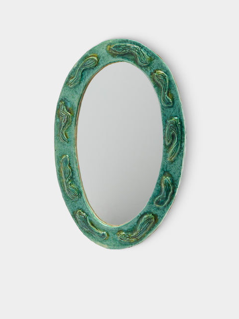 Antique and Vintage - 1950s Vallauris Ceramic Mirror - Green - ABASK - 