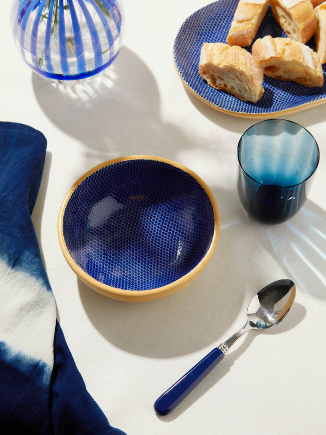 Terrafirma Ceramics - Hand-Printed Ceramic Soup Bowls (Set of 4) - Blue - ABASK
