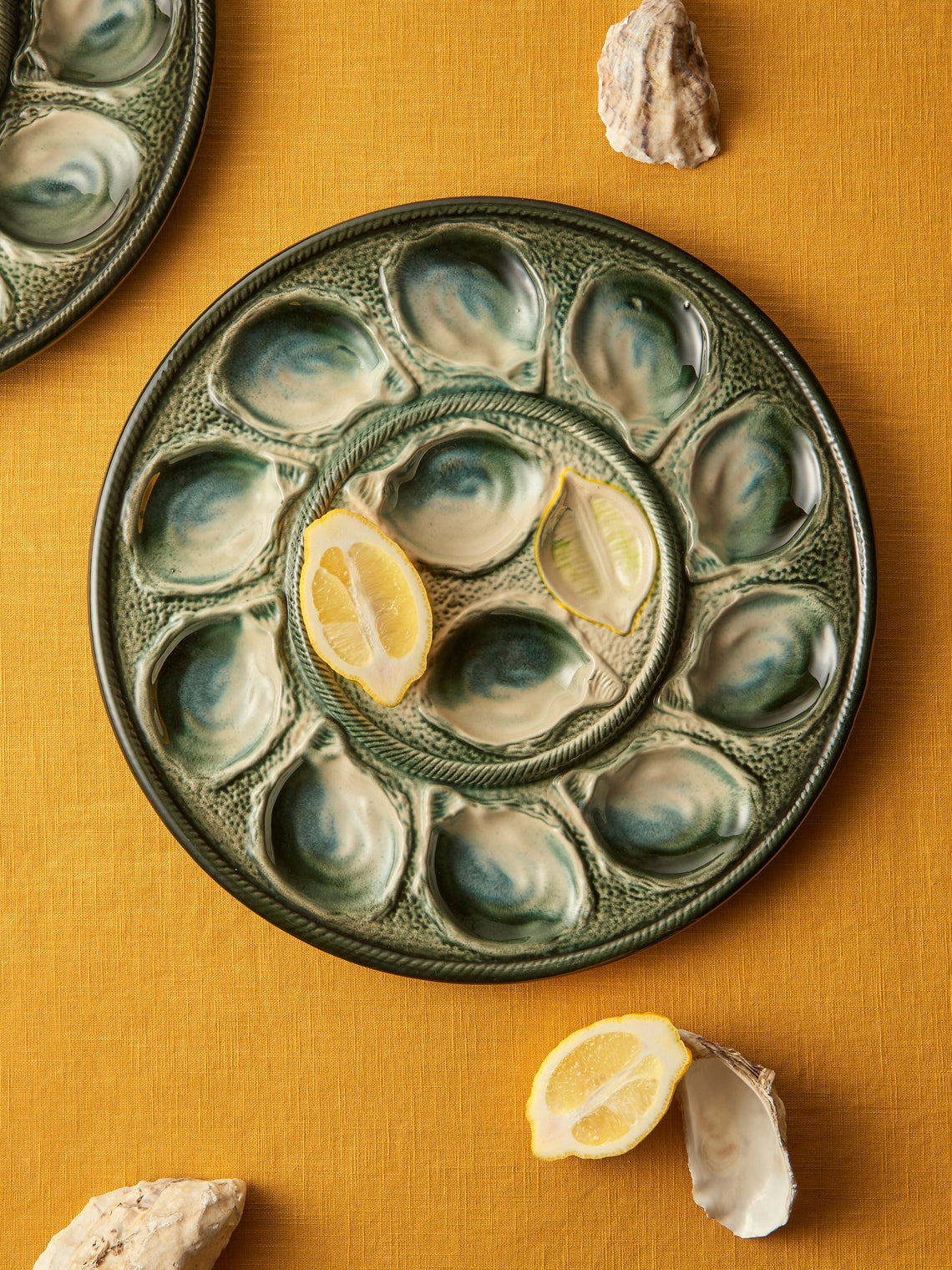 Antique and Vintage - Mid-Century Majolica Ceramic Oyster Plates (Set of 2) - Multiple - ABASK
