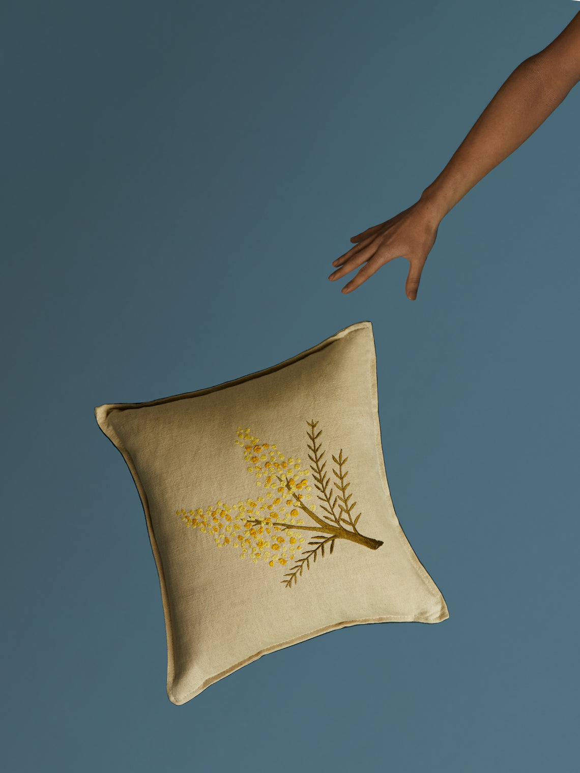 Lora Avedian - Mimosa Embroidered Linen Cushion -  - ABASK