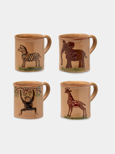 Poterie d’Évires - Safari Hand-Painted Ceramic Mugs (Set of 4) - Cream - ABASK - 