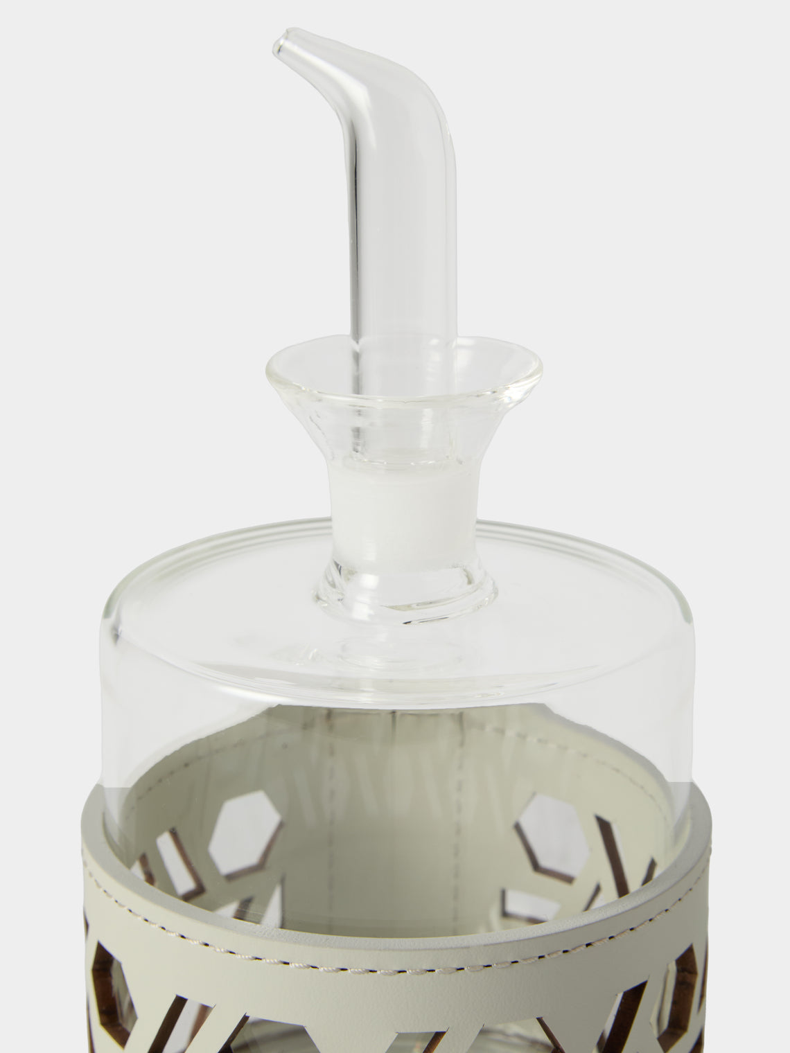 RUDI - Imperia Glass and Leather Low Cruet - White - ABASK