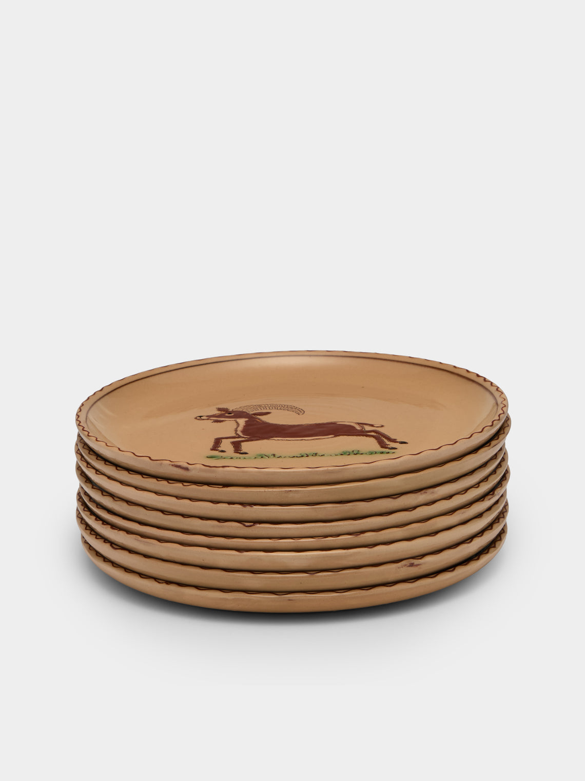 Poterie d’Évires - Animals Hand-Painted Ceramic Plates – 9.5in/24cm (Set of 8) - Cream - ABASK