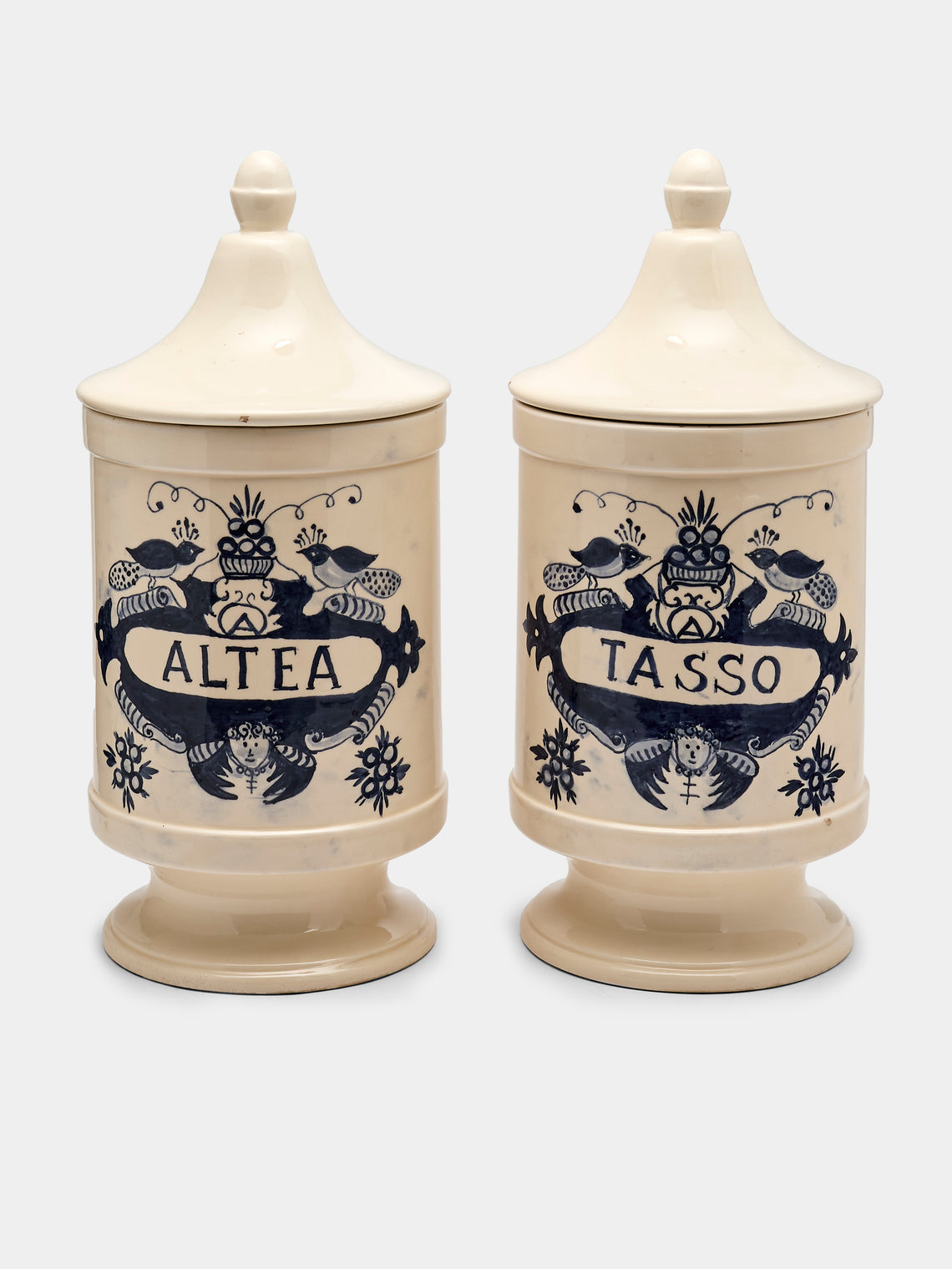Antique and Vintage - 1940s Italian Ceramic Apothecary Jars (Set of 2) - Blue - ABASK - 