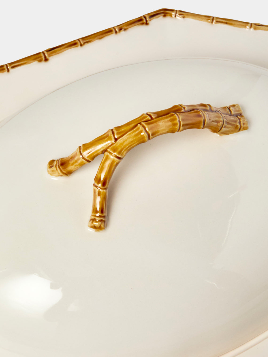 Verdolini - Bamboo Hand-Painted Ceramic Lidded Serving Platter - White - ABASK