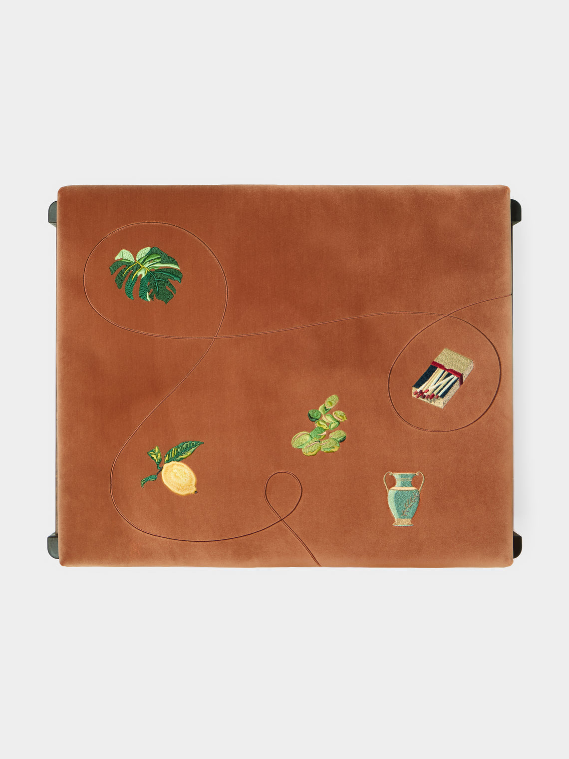 Uncommon Ancestor - Odyssey Embroidered Velvet Rectangular Footstool - Pink - ABASK