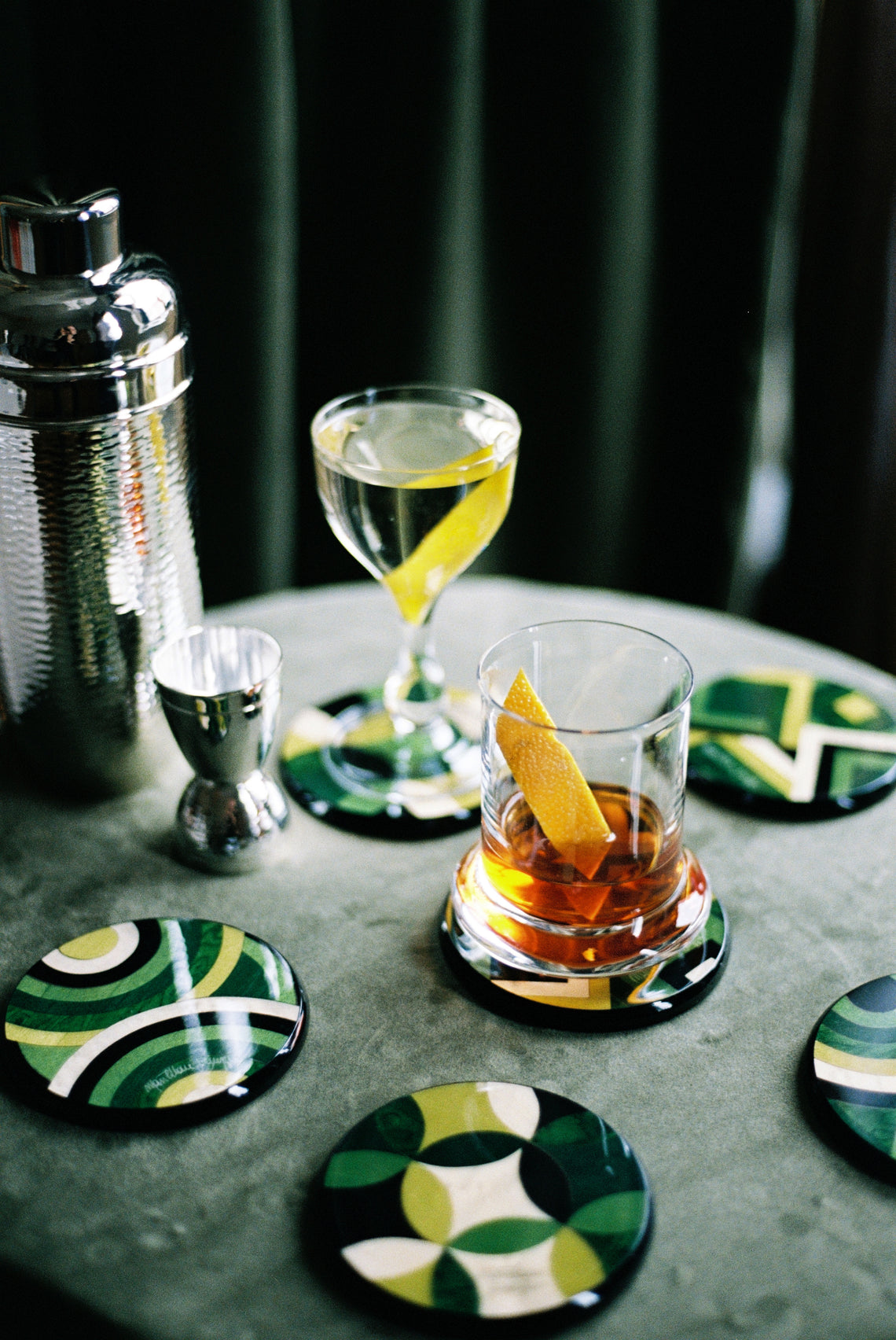 Mastellone Giuseppe - | Set of 6 | Wood Inlay Coasters - Green - ABASK