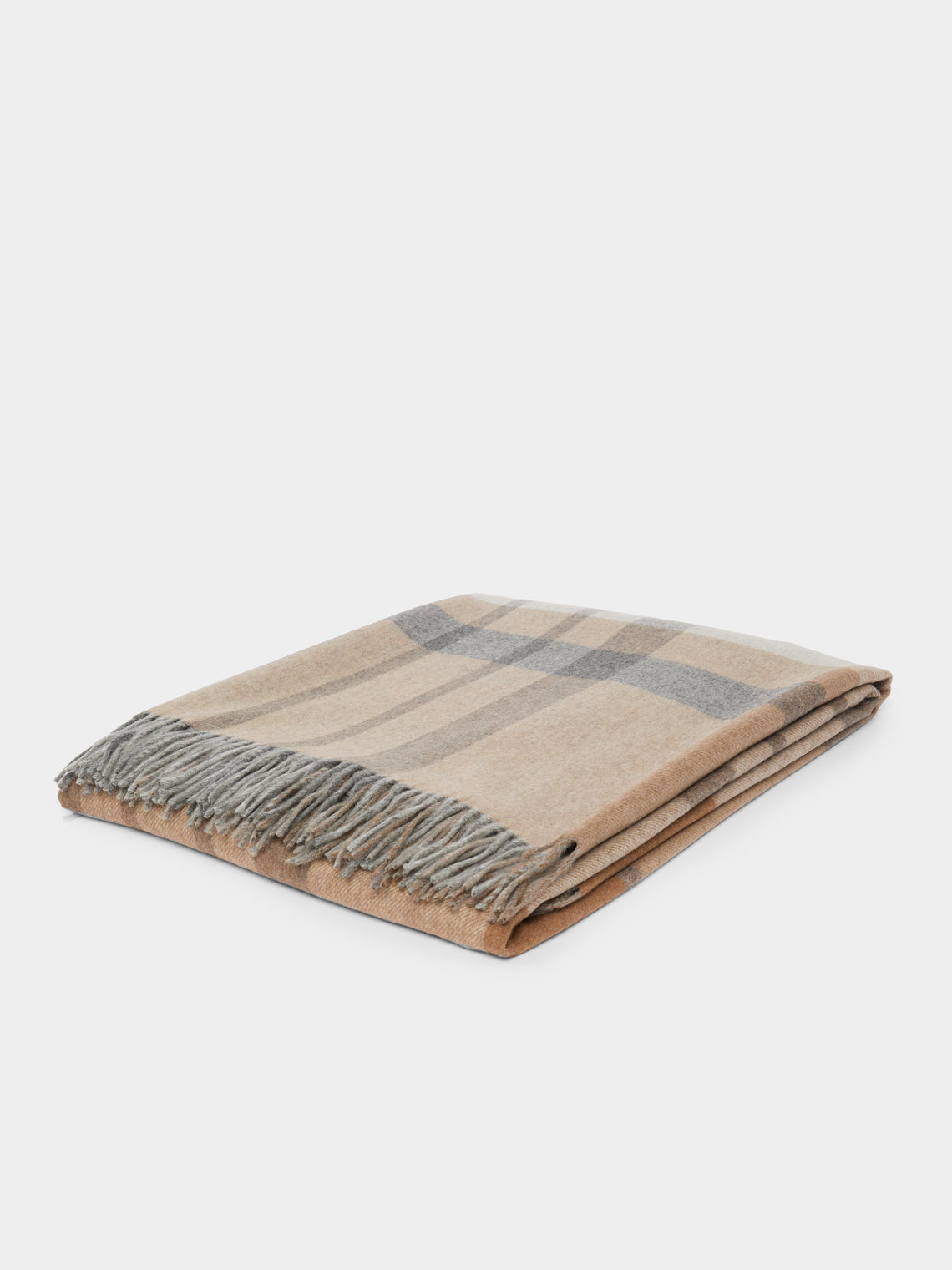 Johnstons of Elgin - Cashmere Reversible Check Blanket (75in/1.9m) - Brown - ABASK
