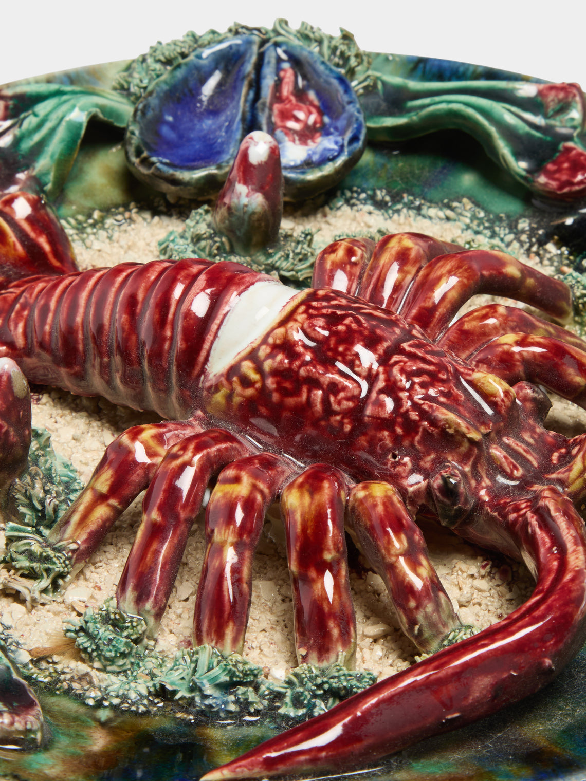 Antique and Vintage - Mid-Century Lobster Majolica Ceramic Serving Plate (9in/23cm) - Multiple - ABASK