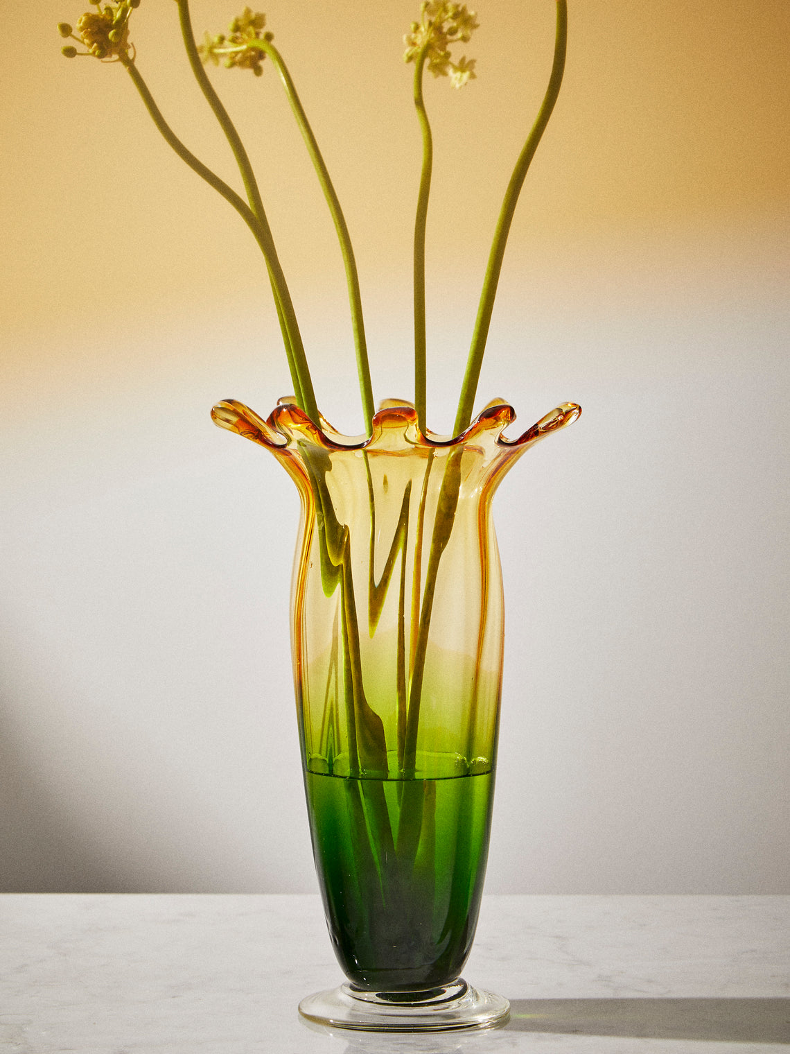 Antique and Vintage - 1950s Glass Vase (14in/36cm) - Yellow - ABASK