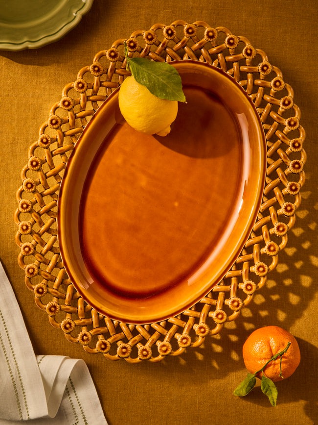 Maison Pichon Uzès - Meleia Hand-Glazed Ceramic Braided Platter - Yellow - ABASK