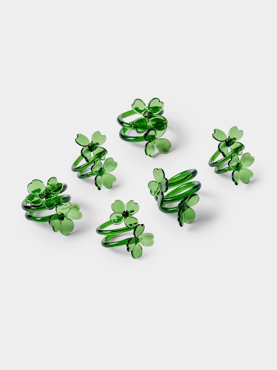 Casarialto - | Set of 6 | Nature Fortuna Hand-Blown Glass Napkin Rings - Green - ABASK - 
