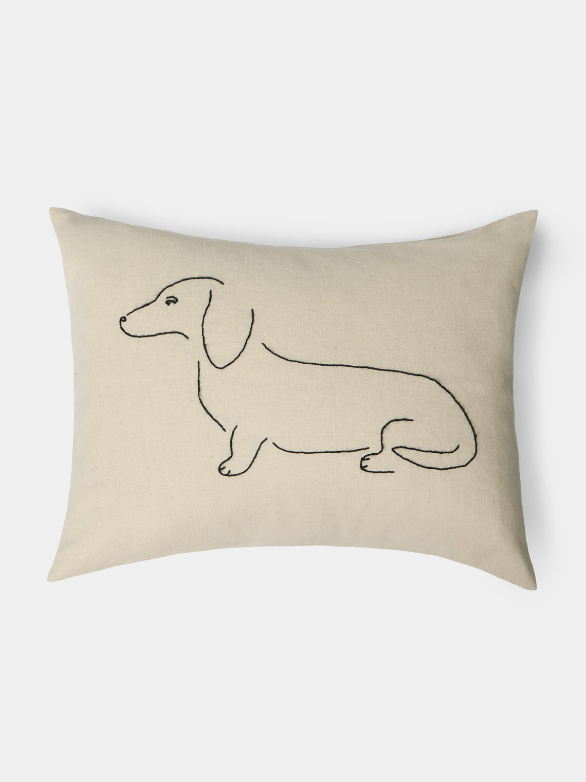 Oeuvres Sensibles - Dog Hand-Embroidered Cotton and Hemp Cushion (15.5in/40cm) - Cream - ABASK - 